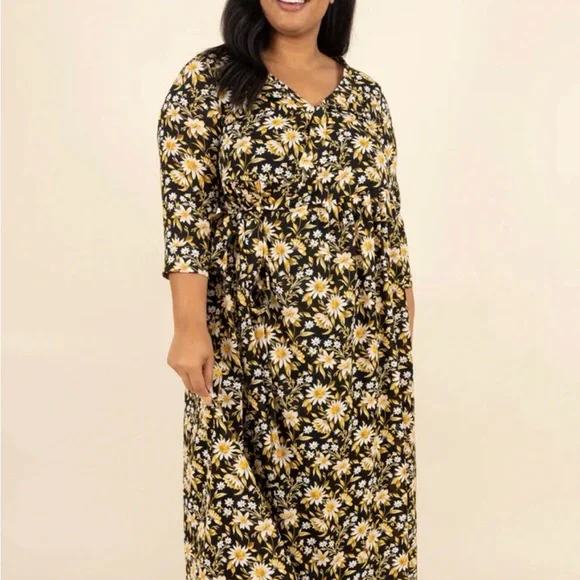 Chic Soul Black and Yellow Floral Maxi Dress - Picture 1 of 2